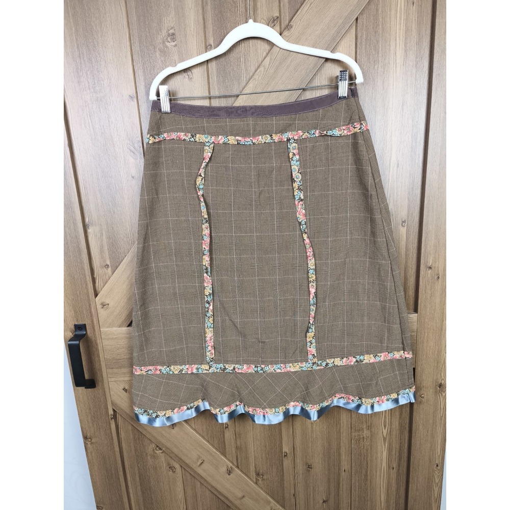 Vintage‎ Neesh by D.A.R Anthropologie Plaid A-Line Skirt Floral Trim Large